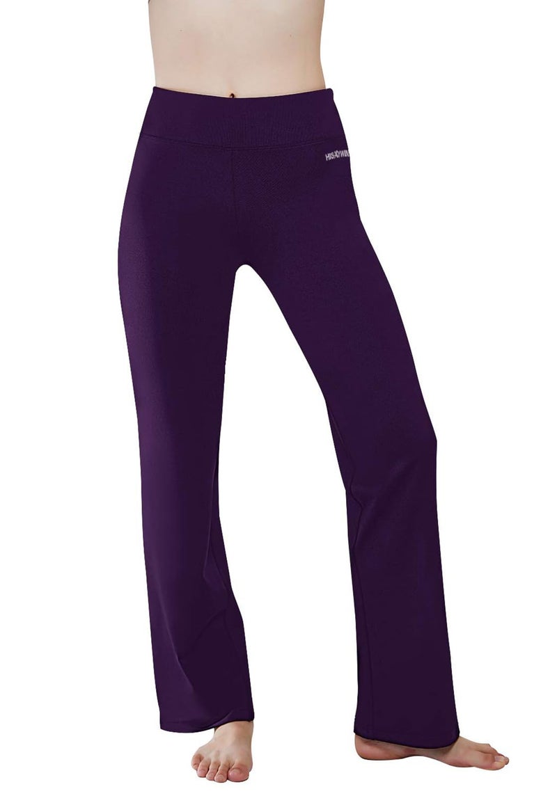 HISKYWIN Inner Pocket Yoga Pants 4 Way Stretch Tummy Control Workout Running Pants, Long Bootleg Flare Pants HF2-Dark Magenta-L - Image 2